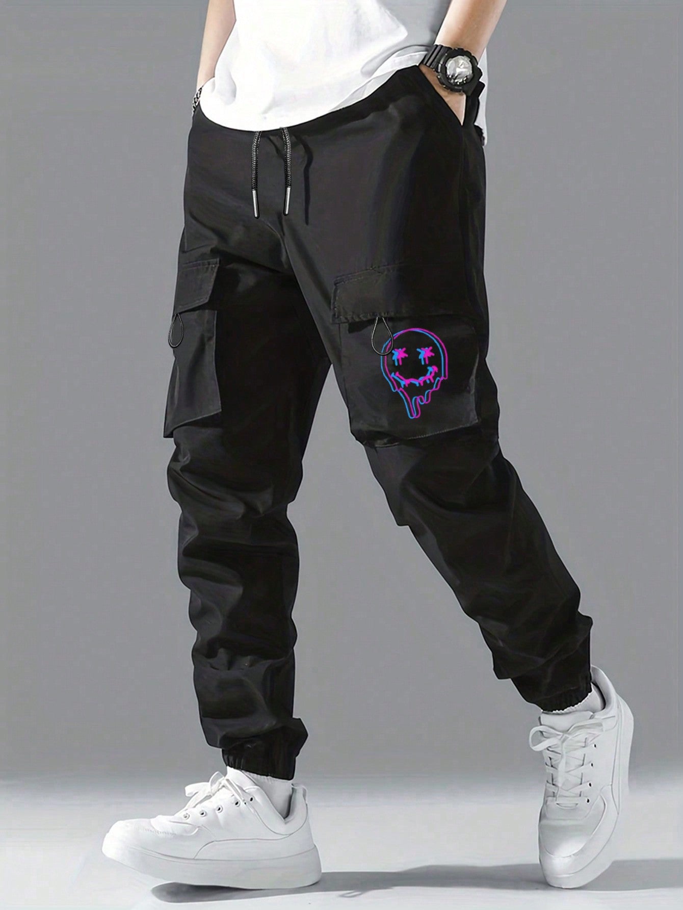 Spring/Summer Season Casual Cargo Pants With Drawstring, College Style, For Tween Boys