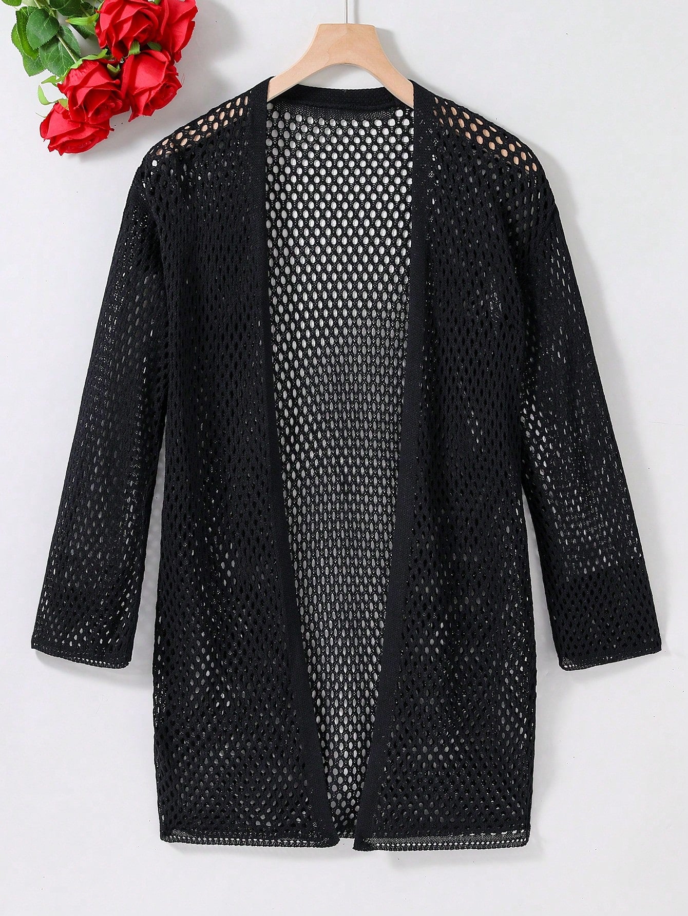 Fashionable Simple Knitted See-Through Cardigan For Layering