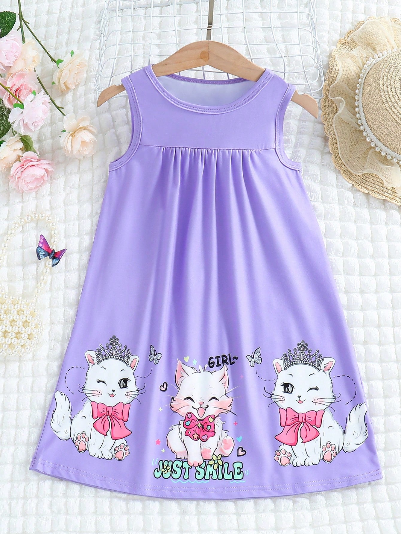 Young Girl Cartoon Graphic Ruched Bust Dress