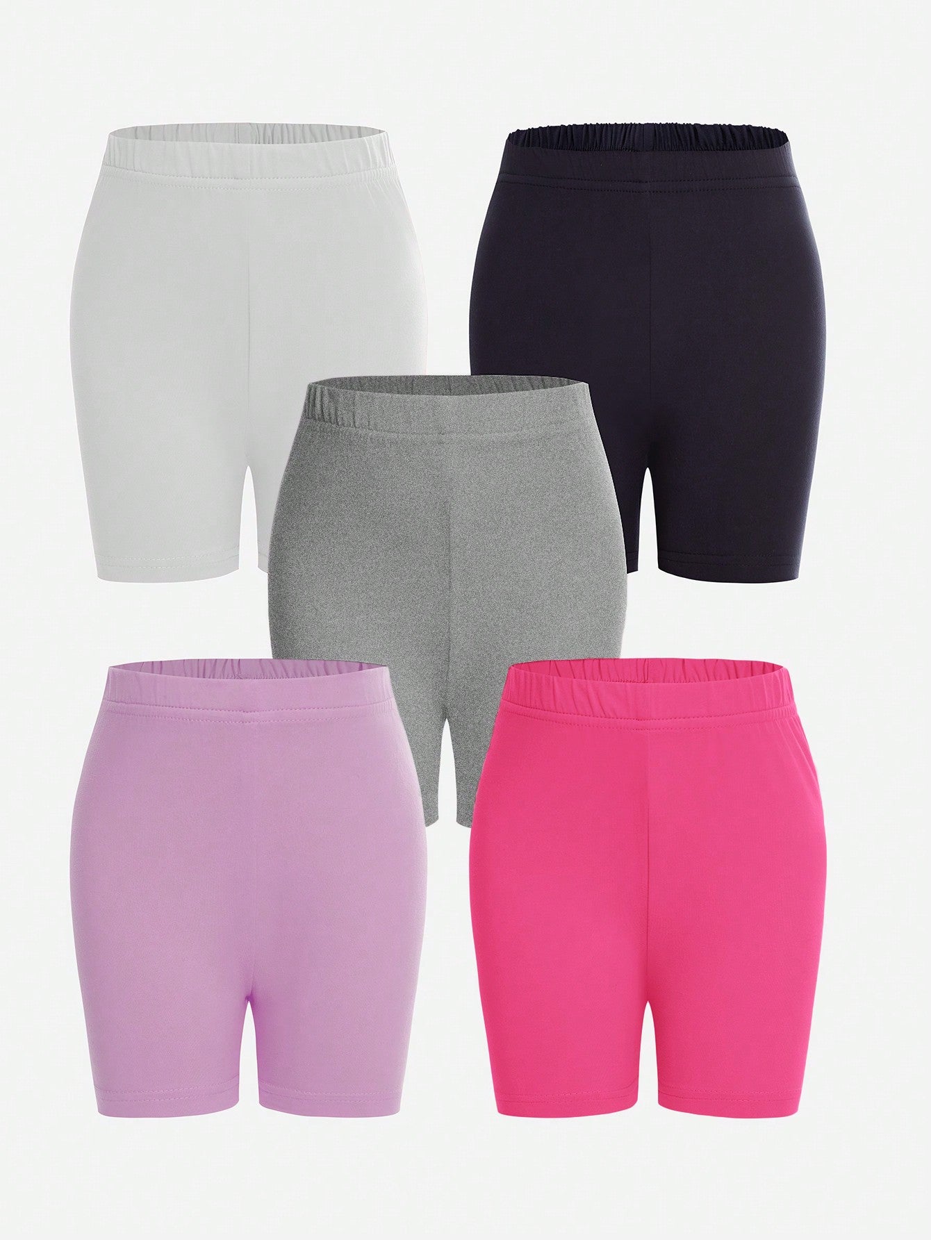 Young Girls' Simple Multi-Color Tight-Fit 5-Pack Combination Shorts Leggings