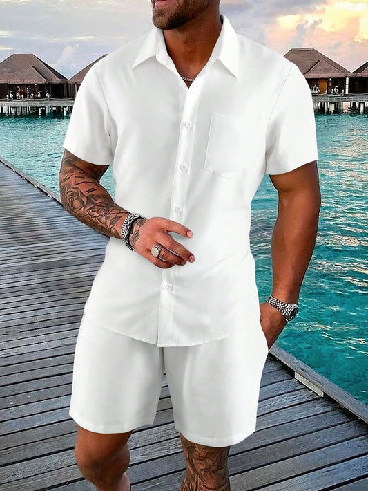 Men's Loose Fit One Pocket Front Shirt & Shorts Set (T-Shirt Not Included)