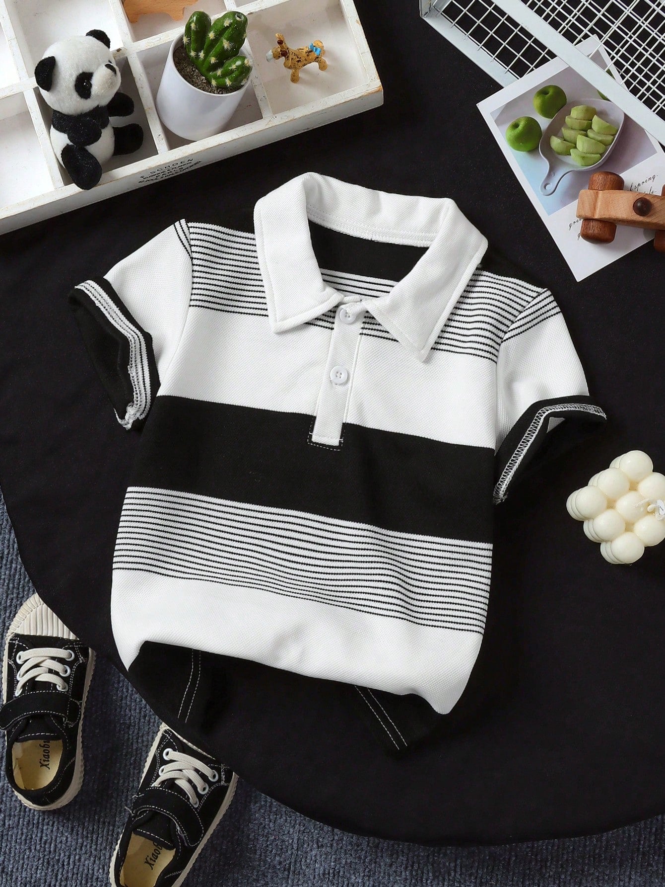 Young Boy Color-Block Striped Print Casual Short Sleeve Polo Shirt