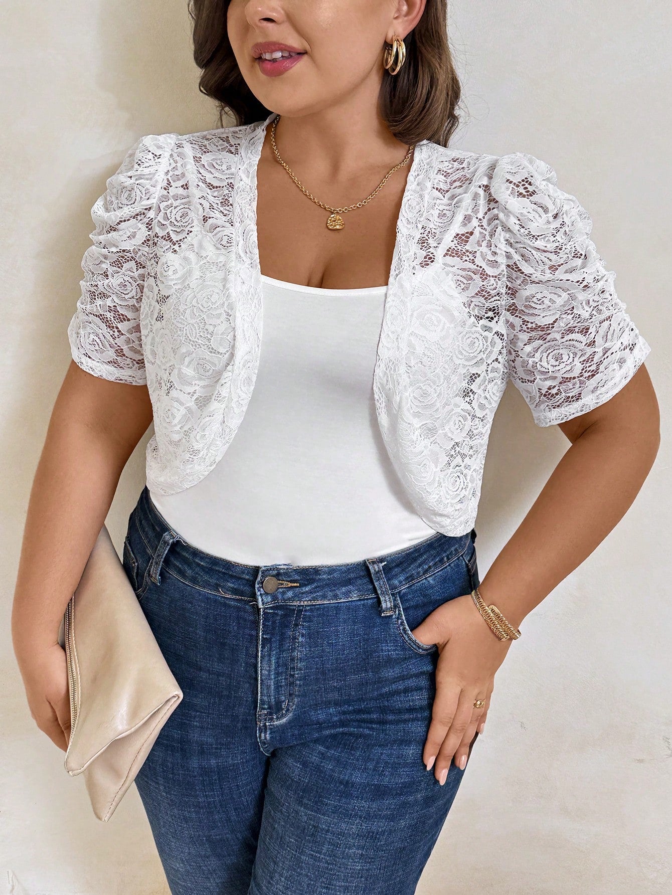 Plus Size Women Short Lace Jacket