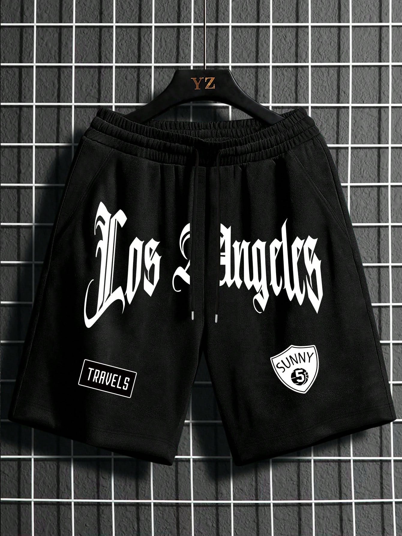 Men Plus Letter Graphic Drawstring Waist Shorts Los Angeles Size