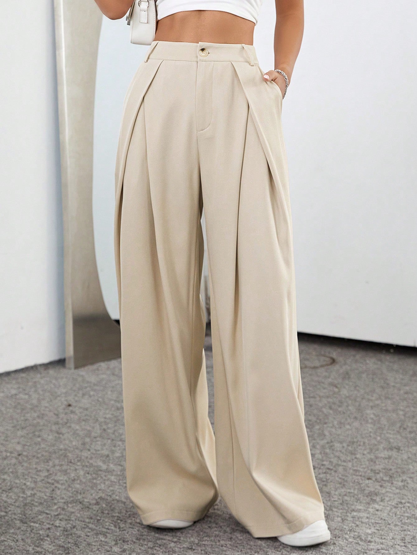 Women's Suit Wide Leg Pants With Pleated Detailing