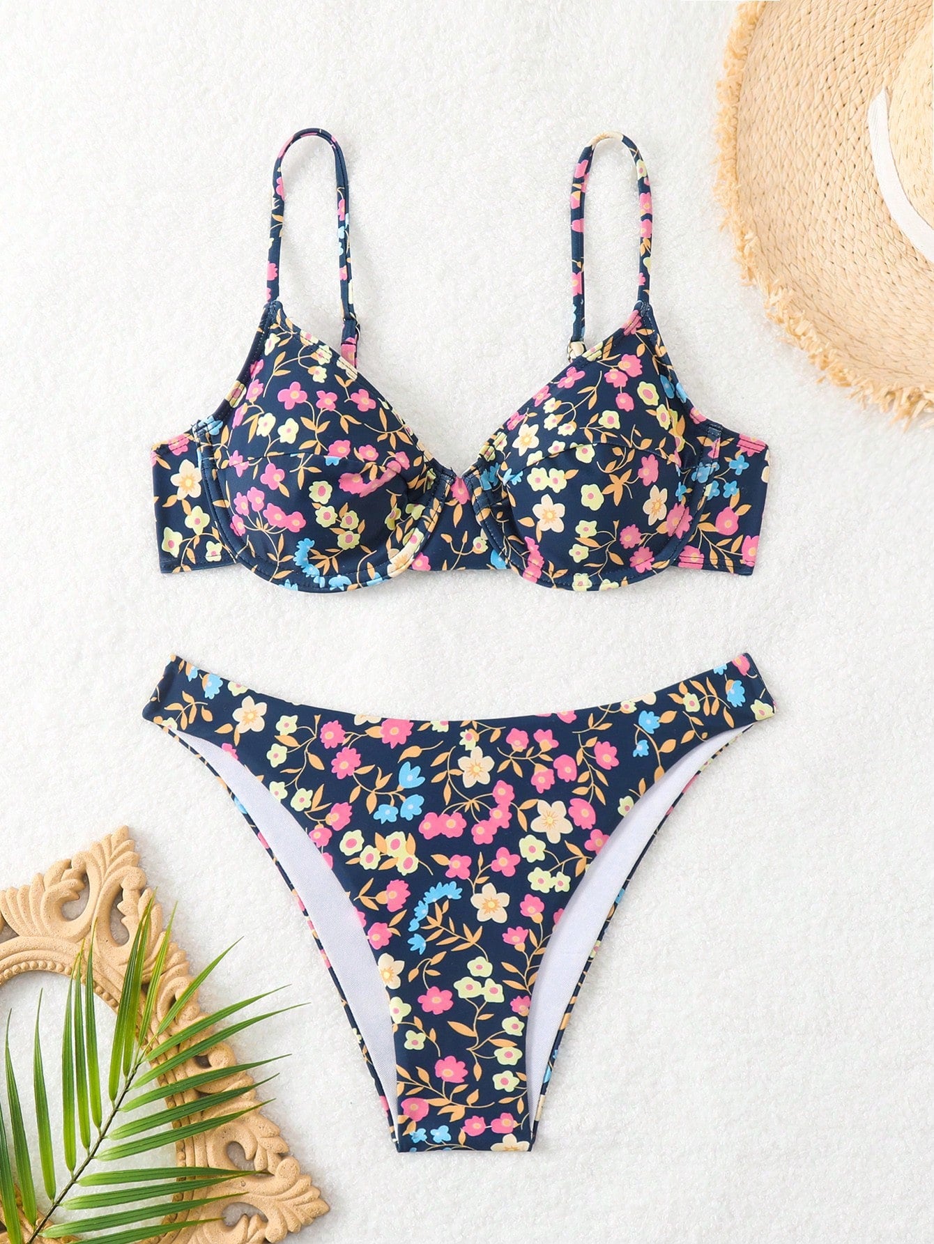 Swim Mod Summer Beach Floral Print Underwire Bikini Set