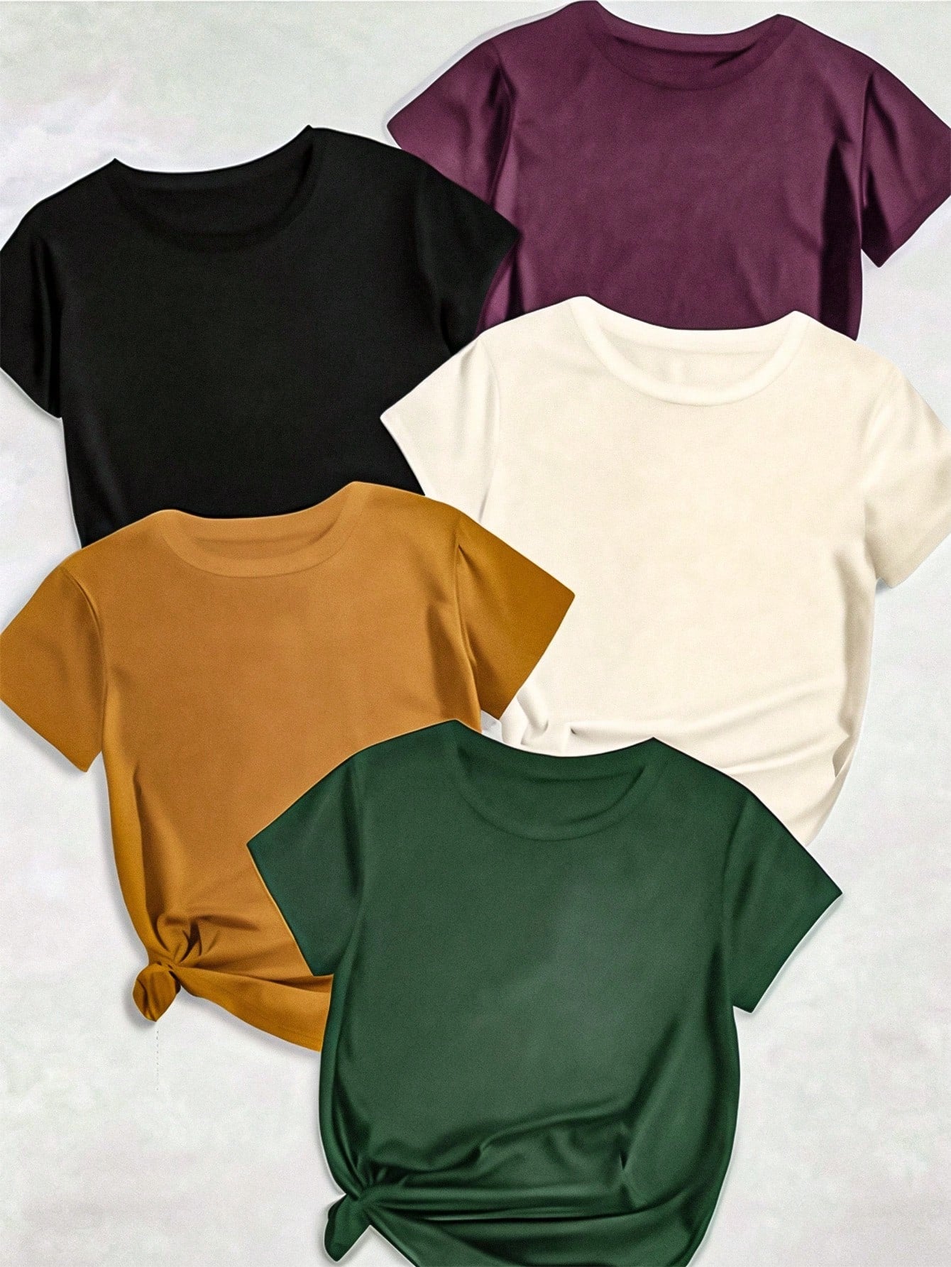 Plus Size Round Neck Short Sleeve Solid Color T-Shirt