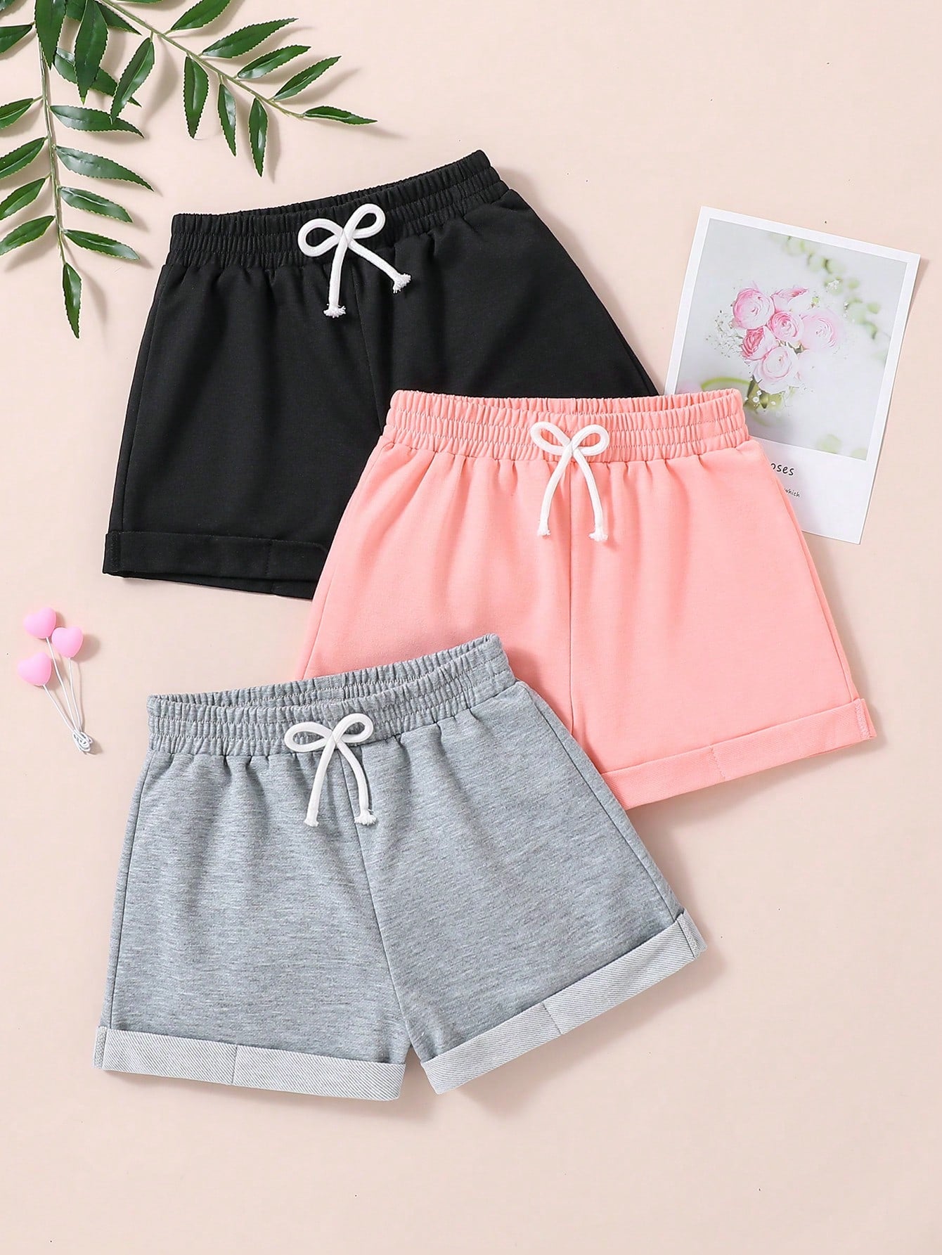 Young Girl Summer Casual Three-Piece Set With Waist Bow Tie Shorts