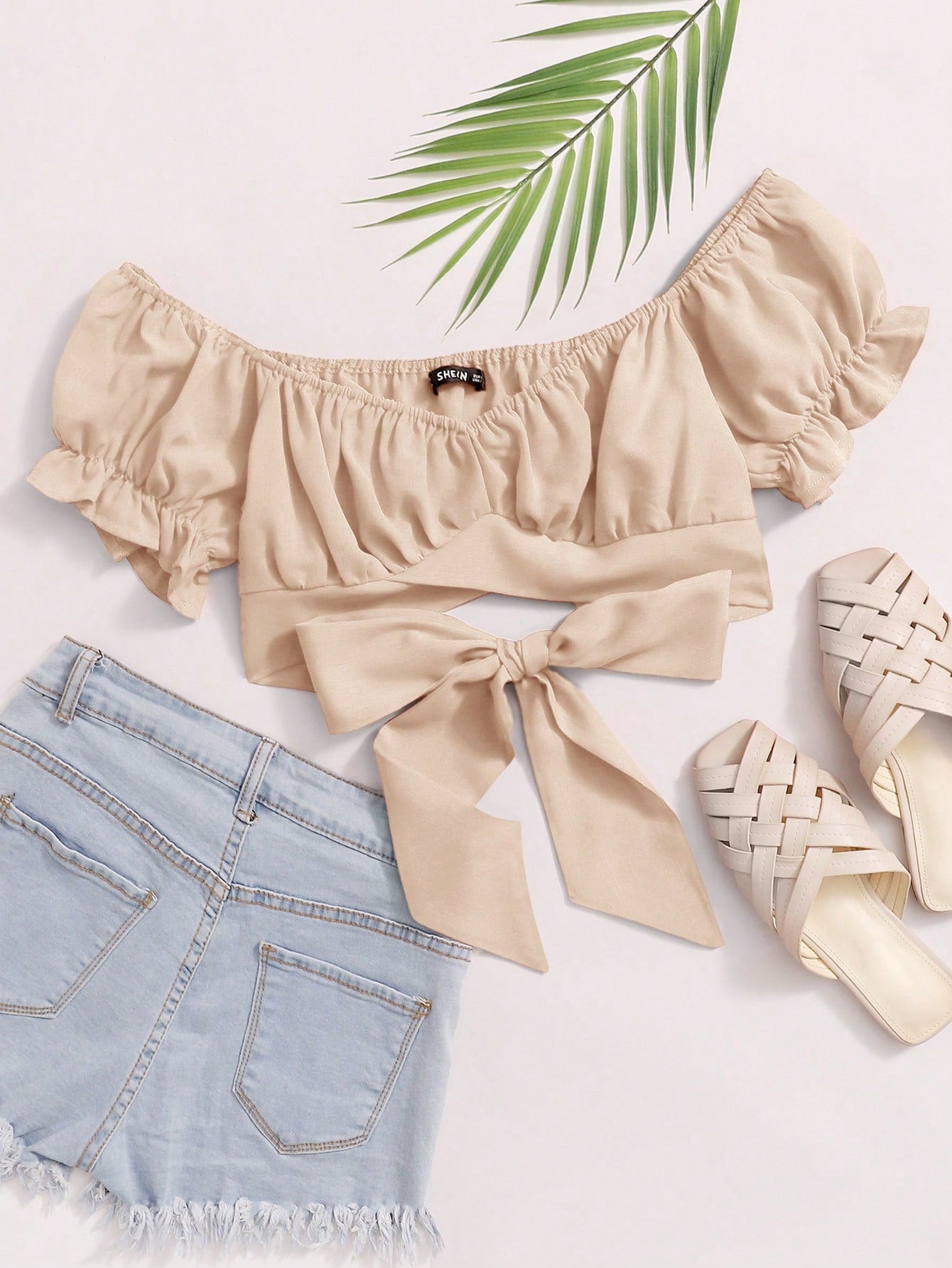 Tied Hem Puff Sleeve Crop Top Spring Break Bow Crop Women Tops