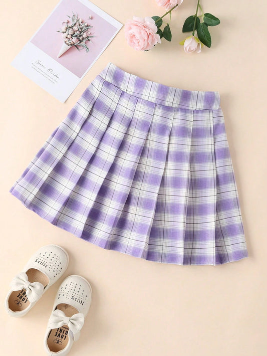 Tween Girls' Summer Casual Plaid Printed Skirt With Anti-Lightning Inside Lining And Pleats