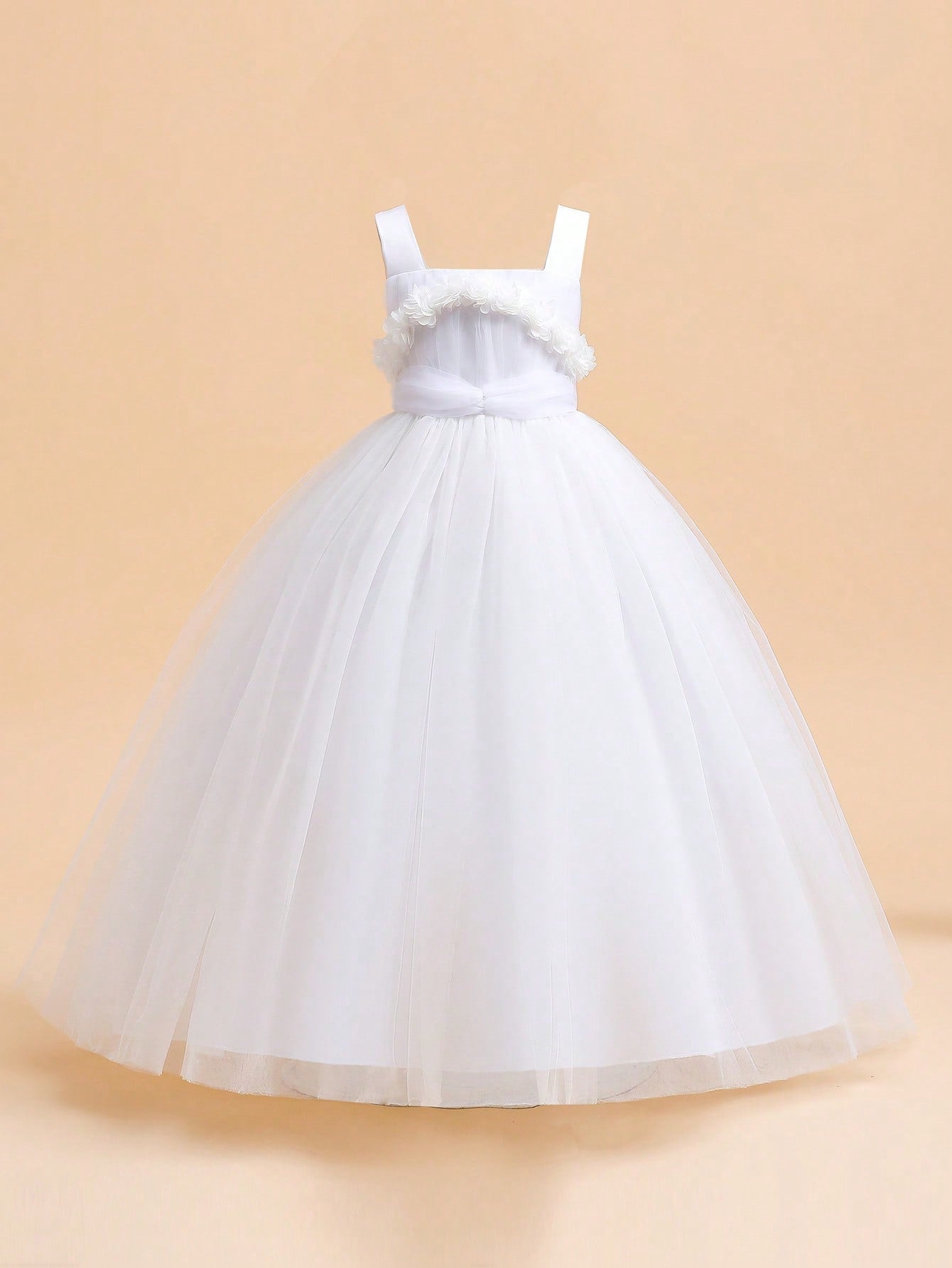 Tween Girl Formal Dress With Tulle & Satin Fabric And 3d Flower Decor, Suitable For Performance And Hosting