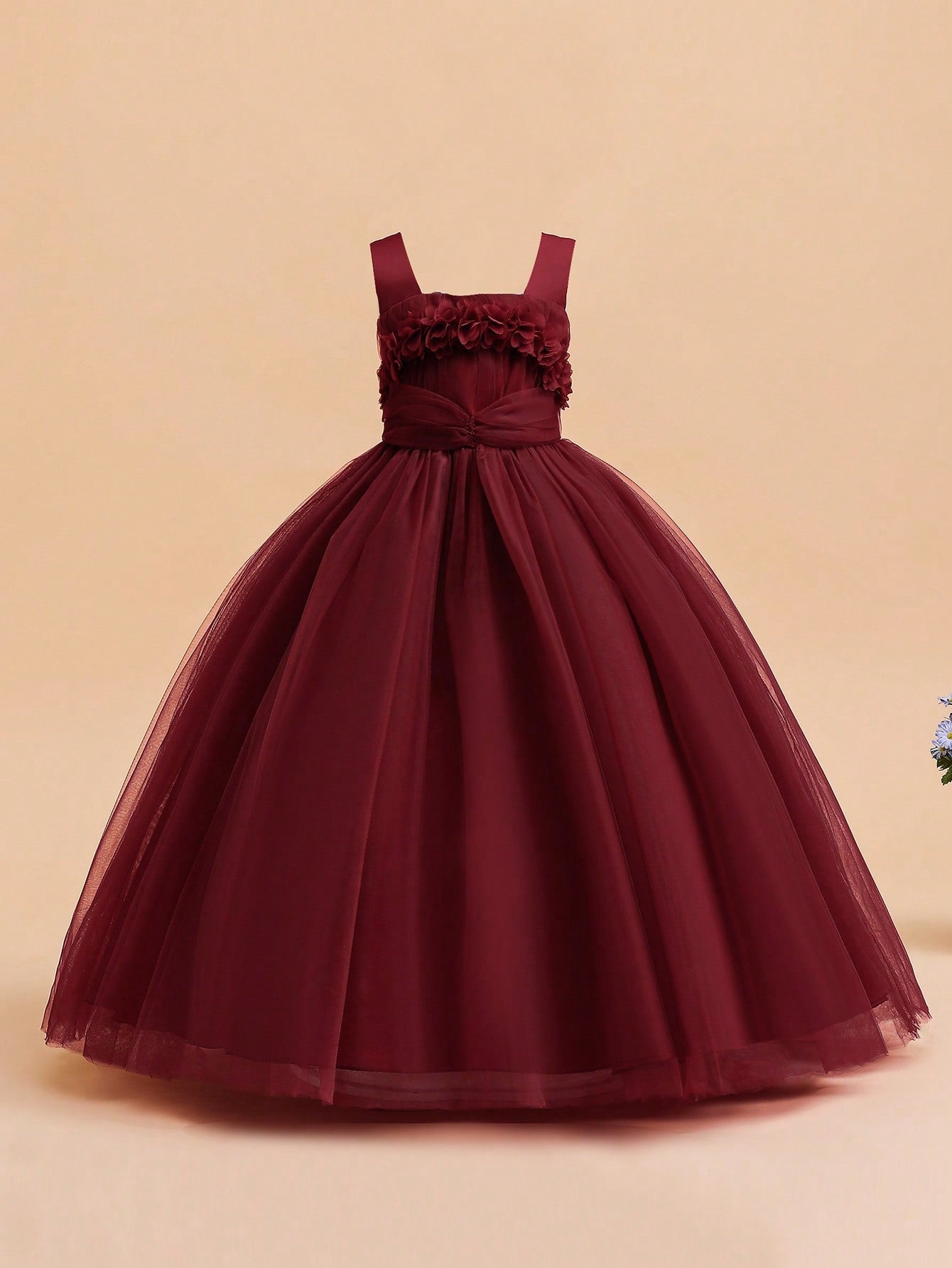 Tween Girl Elegant & Gorgeous Formal Dress With Mesh, Satin & Floral Applique Design Perfect For Performance And Hosting Events