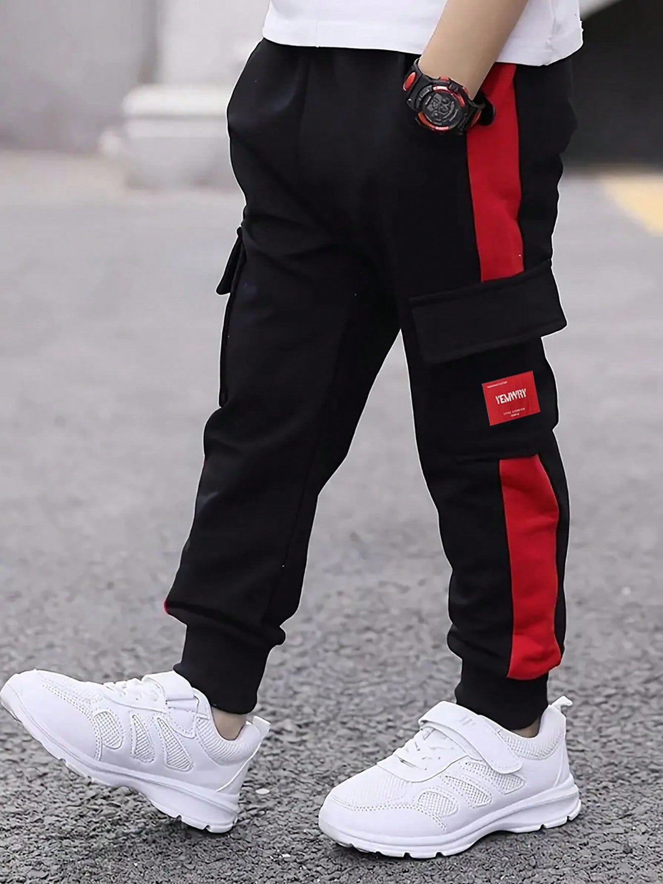 Tween Boy Spring, Summer & Autumn Casual & Commute Fashionable Color Block Spliced Drawstring Jogger Pants