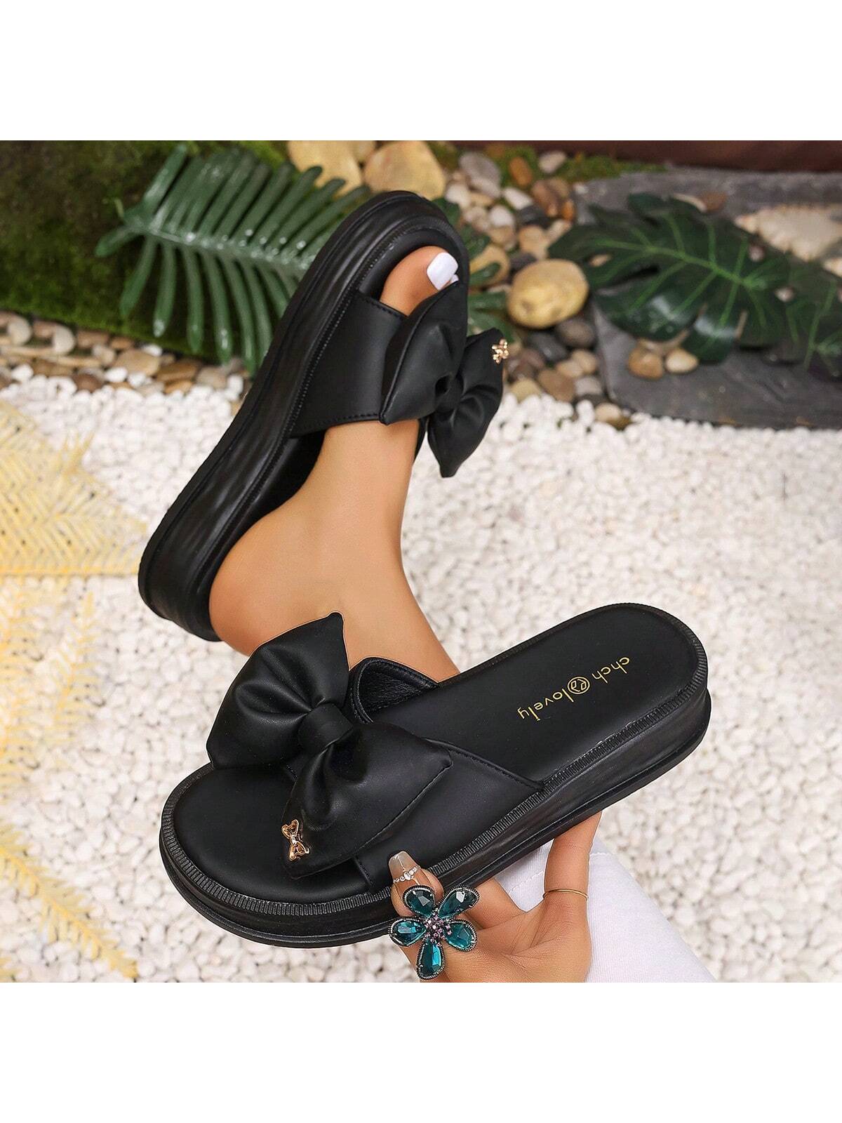 Women's Flat Sandals, Slip On Open Toe Bow Knot Crisscross Strap Slide Sandals, Casual Summer Shoes In Beige