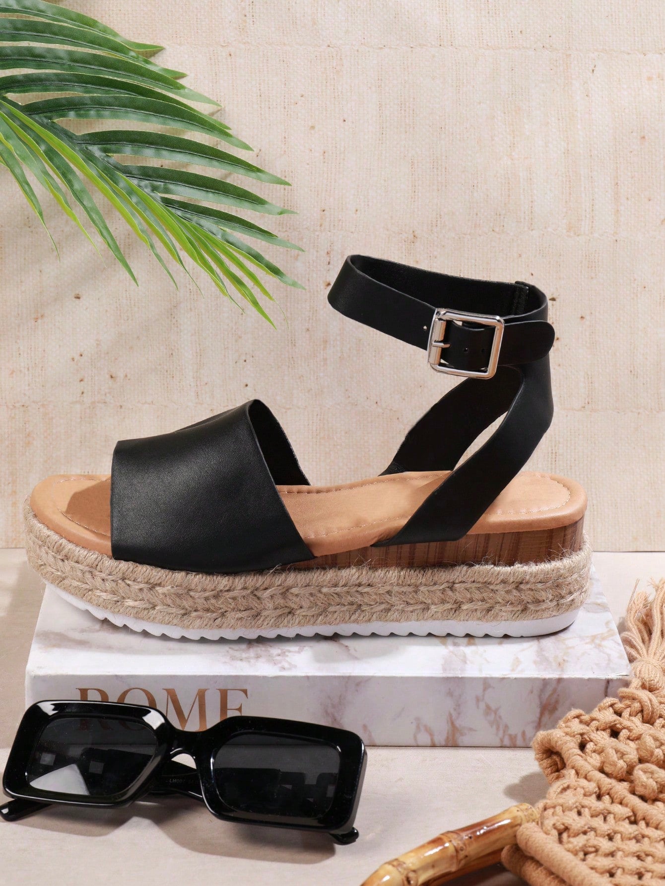 Open Toe Ankle Strap Platform Espadrille Sandals