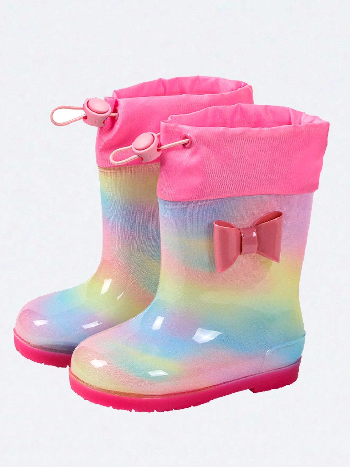 New Style Children's Rainbow Rain Boots For Girls, Waterproof & Slip-Resistant Mid-Calf Rubber Shoes, Lightweight & Durable Pvc Material Toddler Rain Shoes