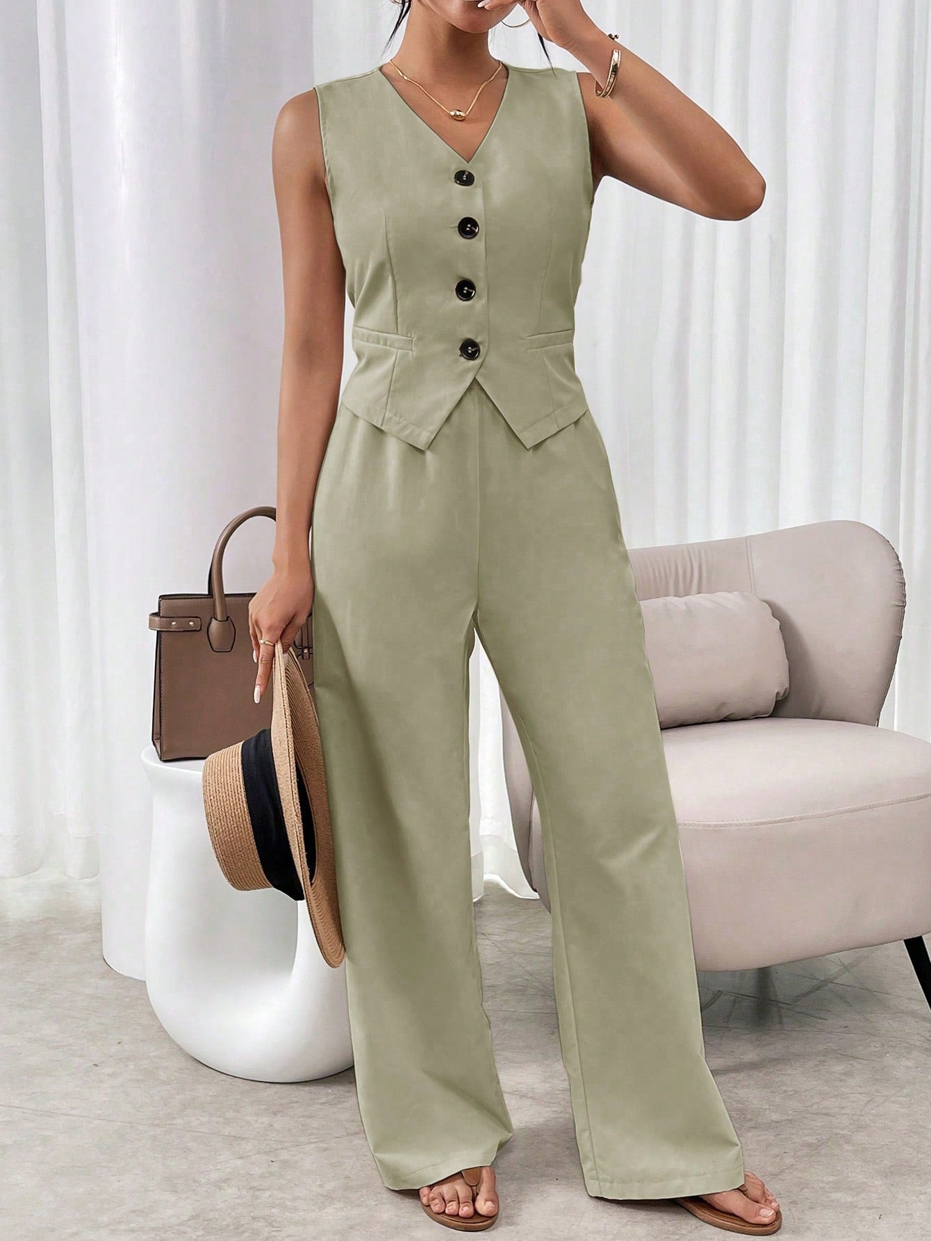 Frenchy Women's Suit Vest And Pants Two Piece Set