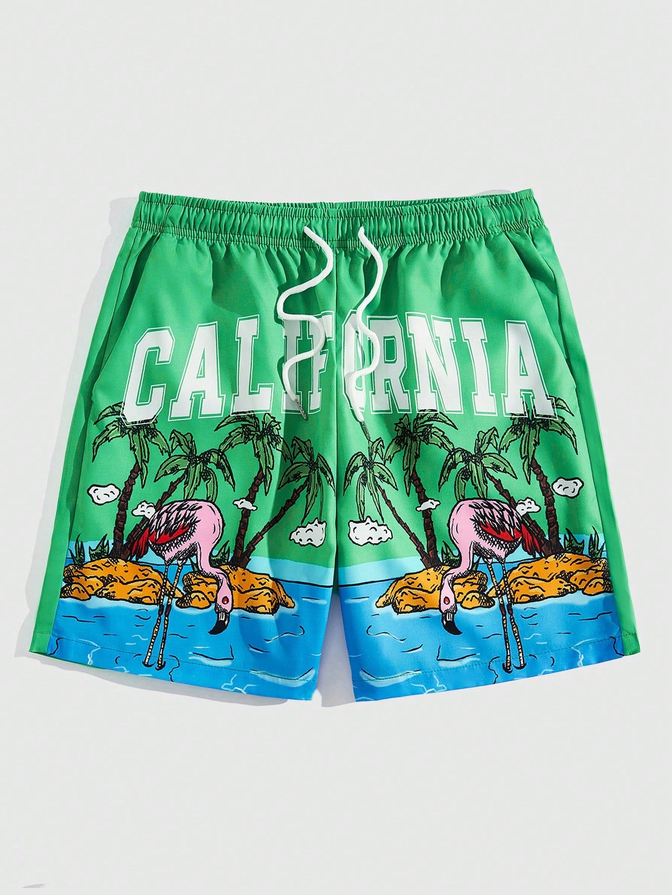 Street Life Men Letter & Palm Tree Print Drawstring Waist Shorts