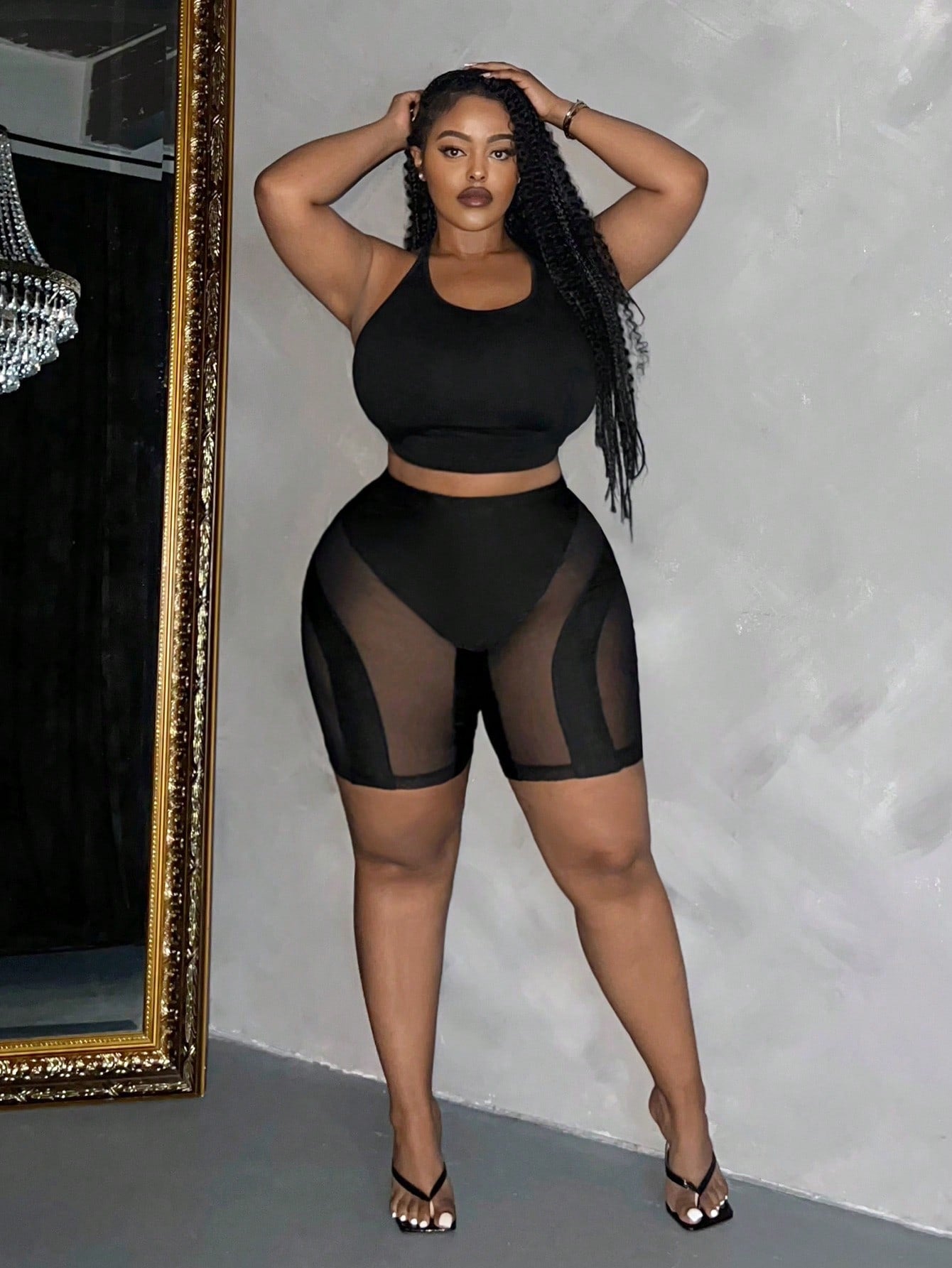 Sexy Tight Fit Mesh Splice Cycling Shorts For Plus Size Party Or Music Festival