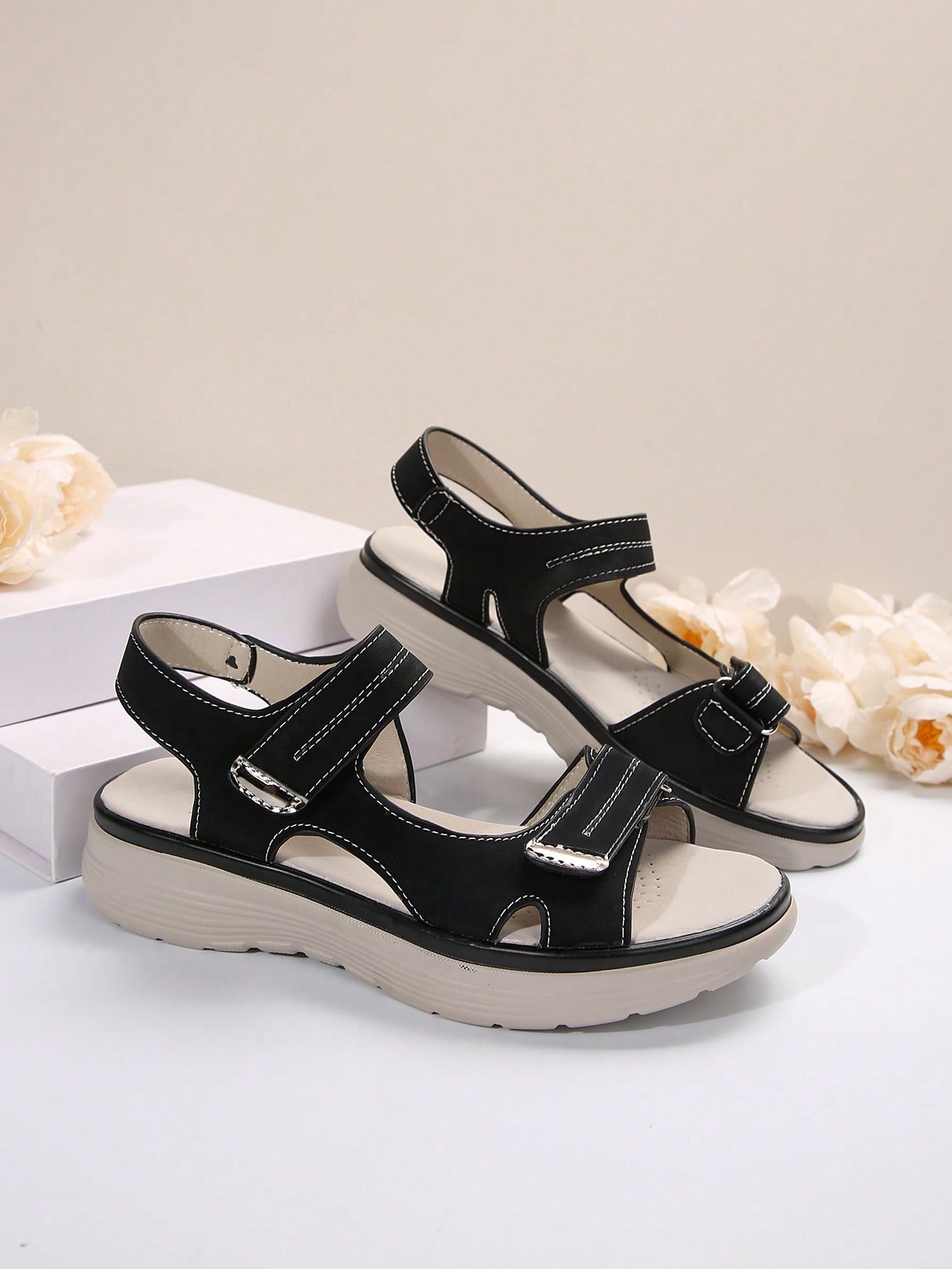 2024 New Summer Fashionable Casual Sandals For Women, Sporty Style, Wedge Heel, Lightweight, Hook Amd Loop Closure, Plus Size