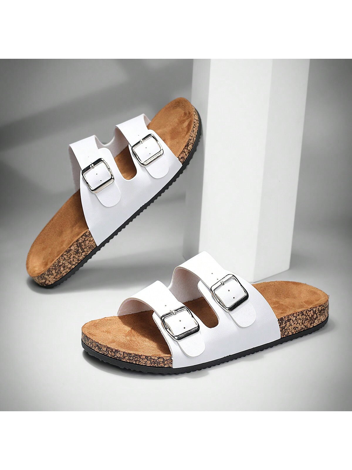 Trendy Buckle Flat Cork Slippers Unisex Summer Beach Slides Fashionable Versatile Outdoor Casual Sandals