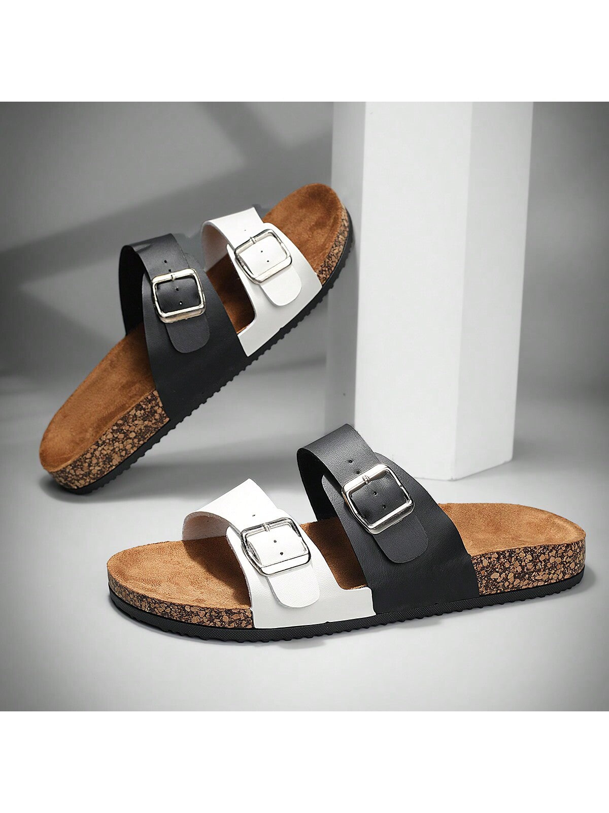 Trendy Buckle Flat Cork Slippers, Cool And Refreshing Unisex Outdoor Beach Slip-On For Summer