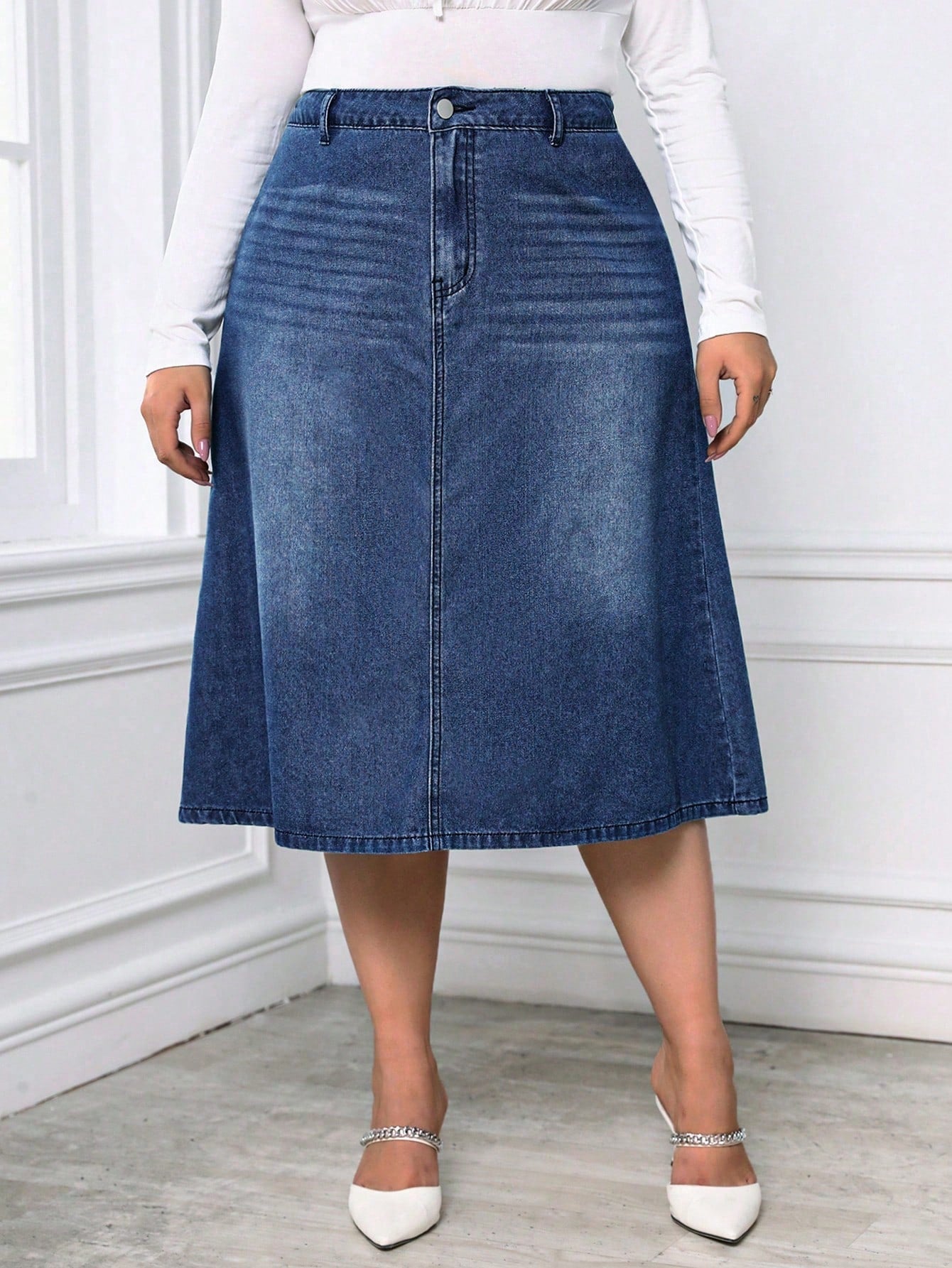 Plus High Waist Denim Skirt