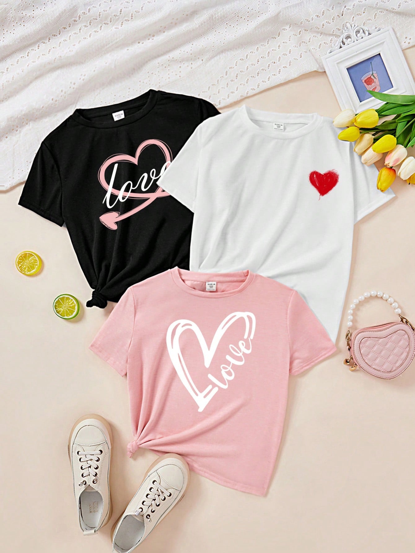 Multipack Casual Simple Cartoon Pattern T-Shirts For Tween Girls, Suitable For Summer