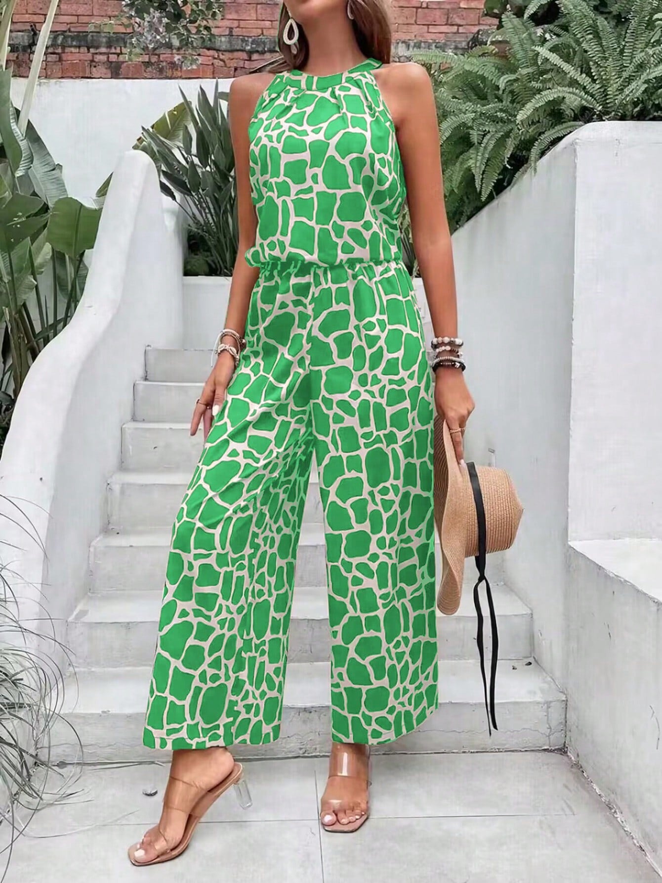 Women's Geometric Printed Round Neck Sleeveless Top And Long Pants Casual 2pcs Summer Outfit