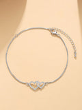1pc Fashionable Cubic Zirconia Decor Heart Shaped Anklet For Girls Sweet Stylish Beach Party Accessory For Summer Fine Jewelry