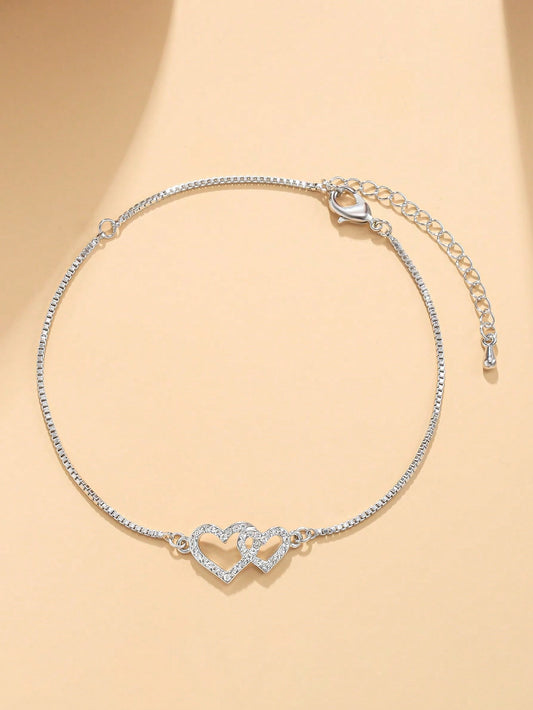 1pc Fashionable Cubic Zirconia Decor Heart Shaped Anklet For Girls Sweet Stylish Beach Party Accessory For Summer Fine Jewelry