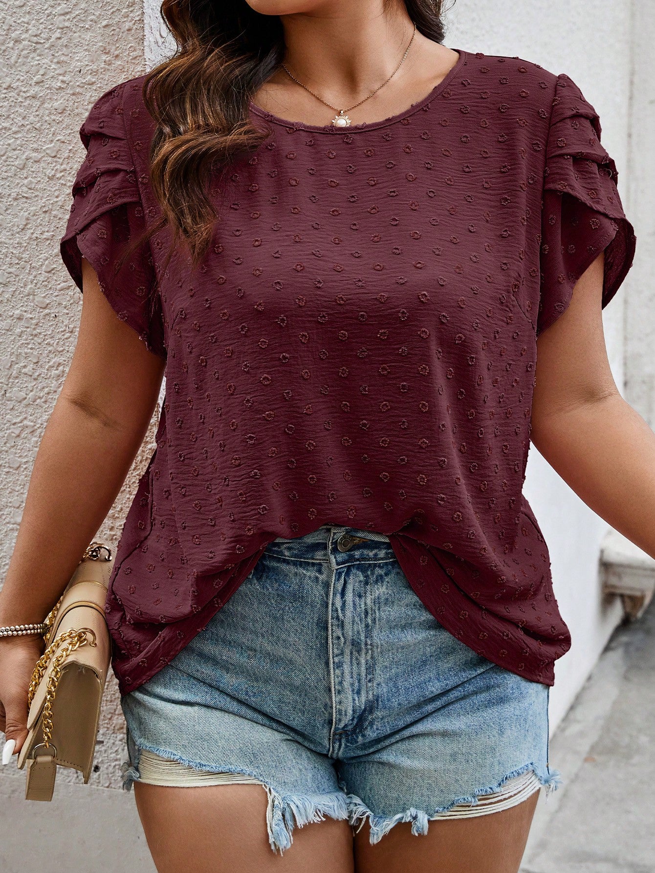 Plus Size Short Sleeve Round Neck Shirt For Summer