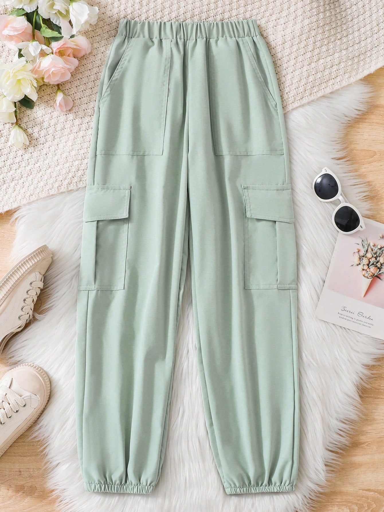 Tween Girl Casual Street Style Workwear Jogger Pants With Elastic Cuffs