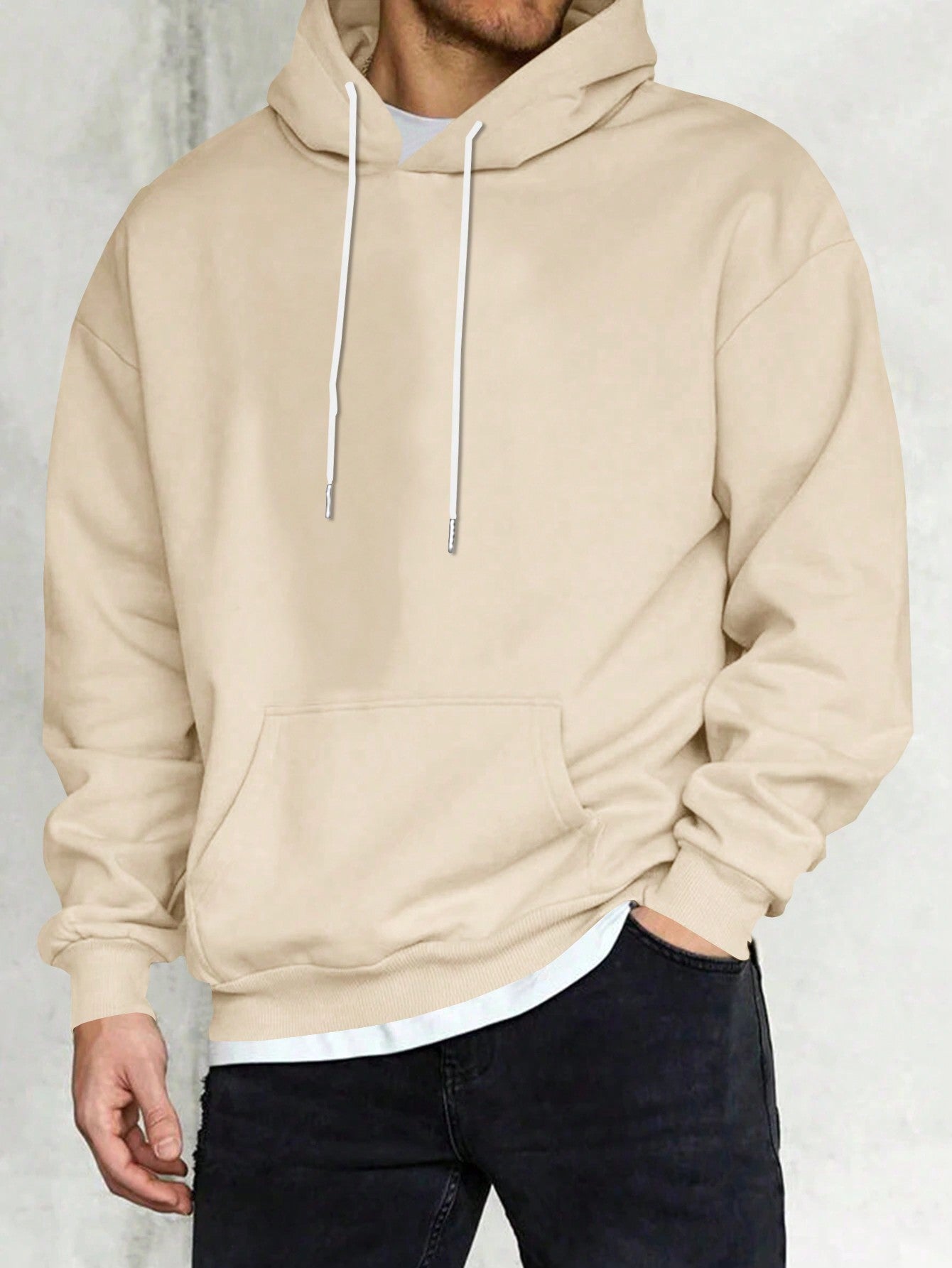 Men's Solid Color Drop-Shoulder Long Sleeve Casual Hoodie