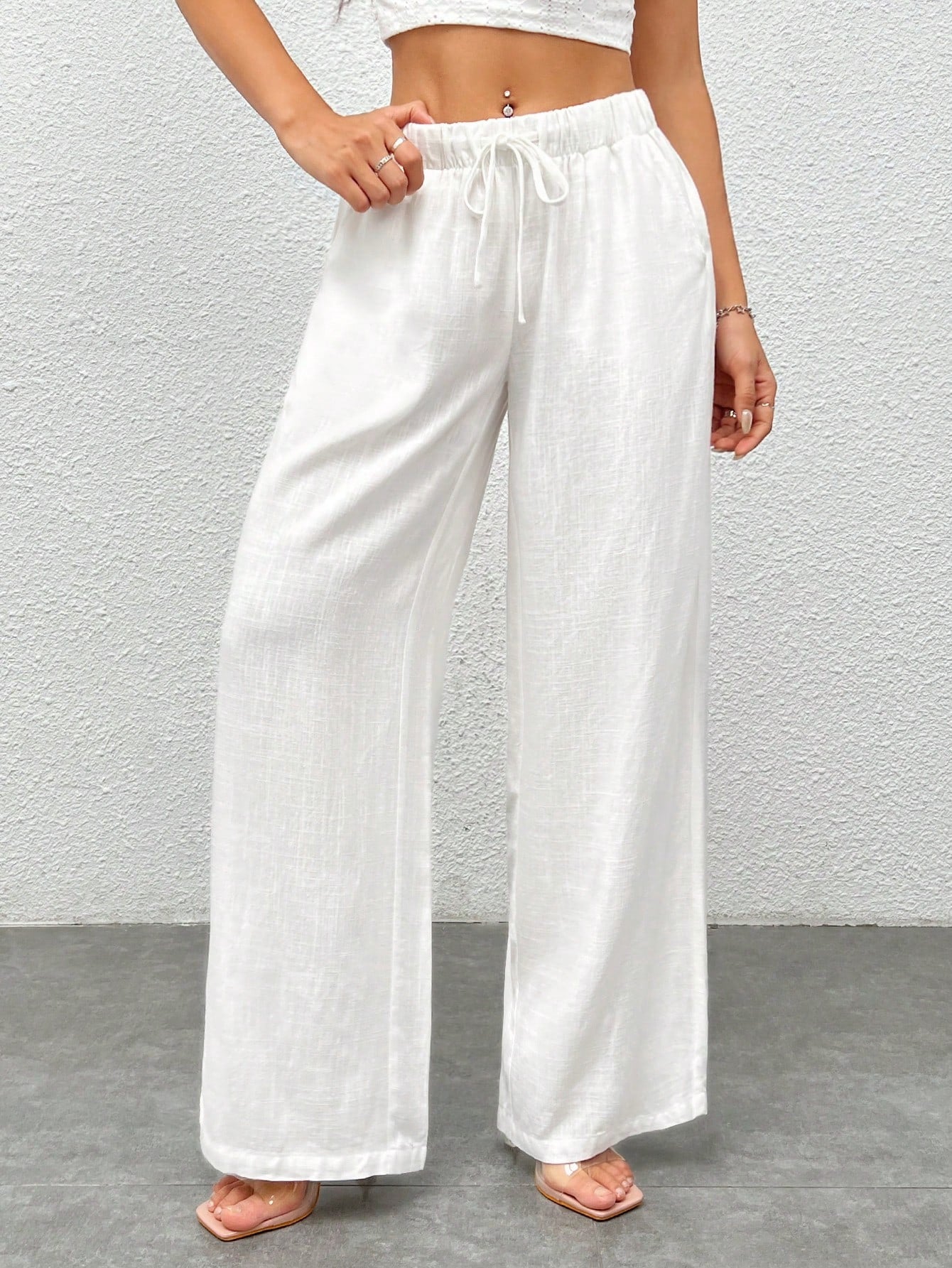 PETITE Women's White Woven Wide Leg Pants