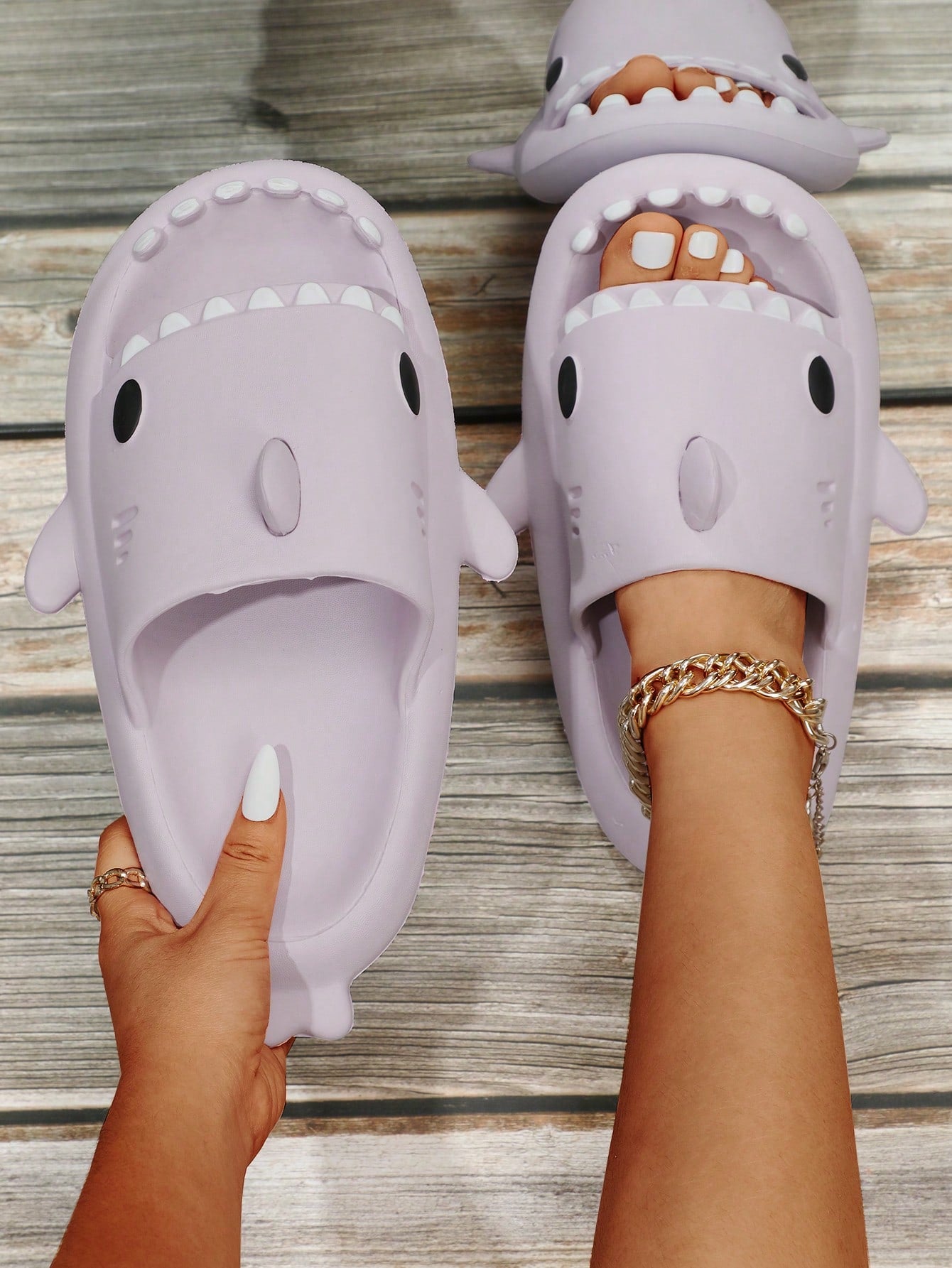 Women Shark Design Slides, Preppy Purple EVA Slides