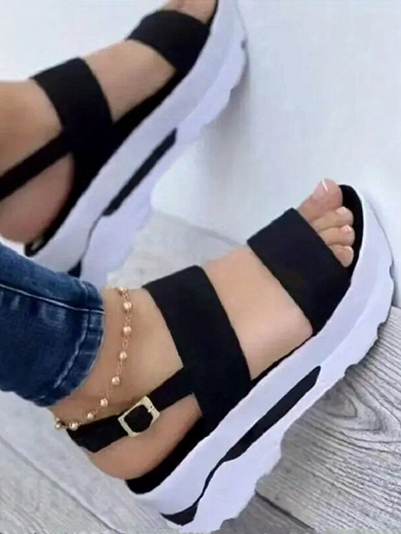 Women's Plus Size 43 Cross-Border Slipper Female Clip Toe Platform Wedge Sandals With Buckle Strap, Non-Slip, Thick Bottom