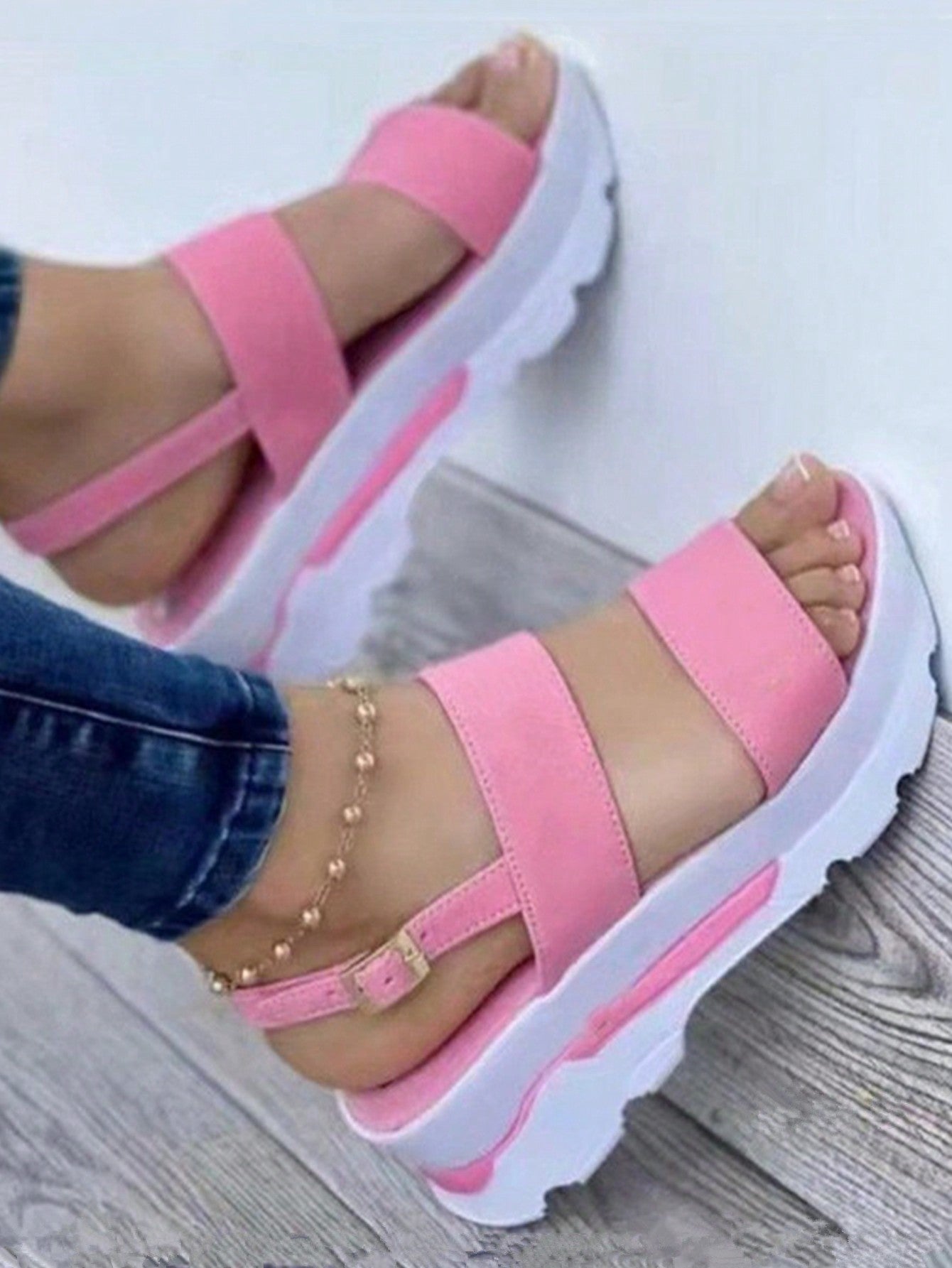 Women's Plus Size 43 Cross-Border Slipper Female Clip Toe Platform Wedge Sandals With Buckle Strap, Non-Slip, Thick Bottom