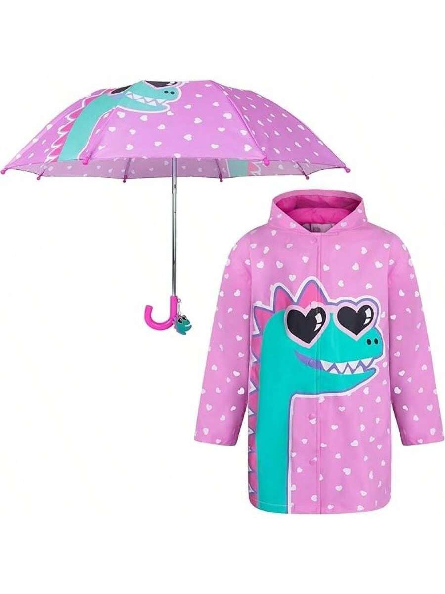 Girls Rain Coats And Umbrella Set, Kids Rain Jacket Ages 3-9 Years