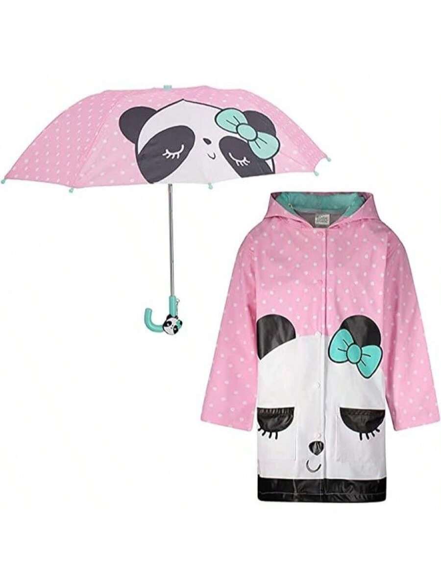 Girls Rain Coats And Umbrella Set, Kids Rain Jacket Ages 3-9 Years