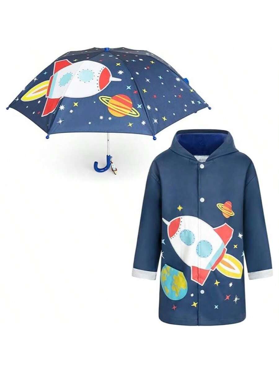 Boys Rain Coat And Umbrella Set, Rainwear For Kids Ages 3-7 Years