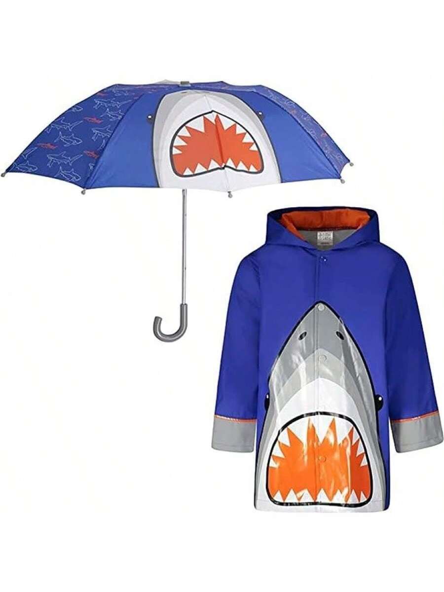 Boys Rain Coat And Umbrella Set, Rainwear For Kids Ages 3-7 Years