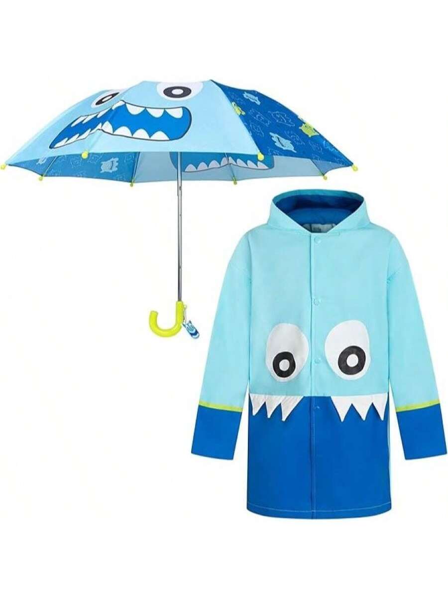 Boys Rain Coat And Umbrella Set, Rainwear For Kids Ages 3-7 Years