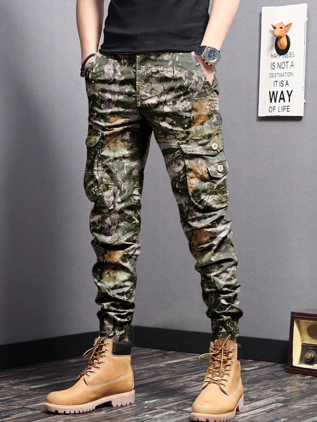 Men Flap Pocket Side Cargo Pants