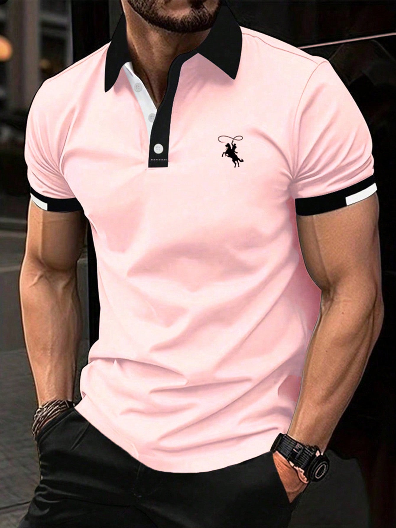 Men's Short Sleeve Polo Shirt With Horse Print