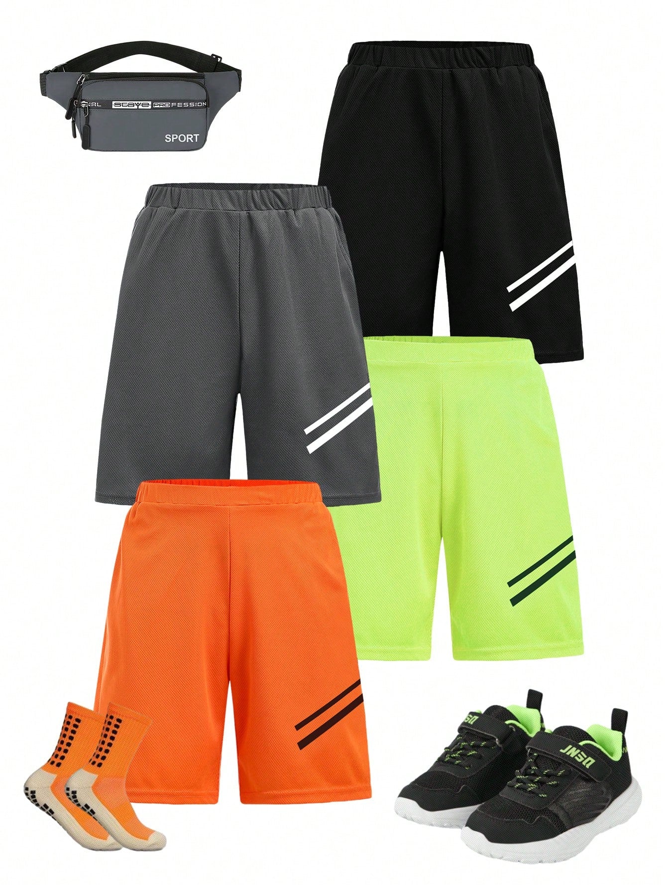 4pcs Loose & Comfortable Athletic Breathable Monochrome Shorts Set For Tween Boys