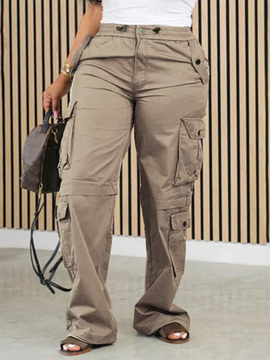 Women Solid Color Everyday Pocket Cargo Pants