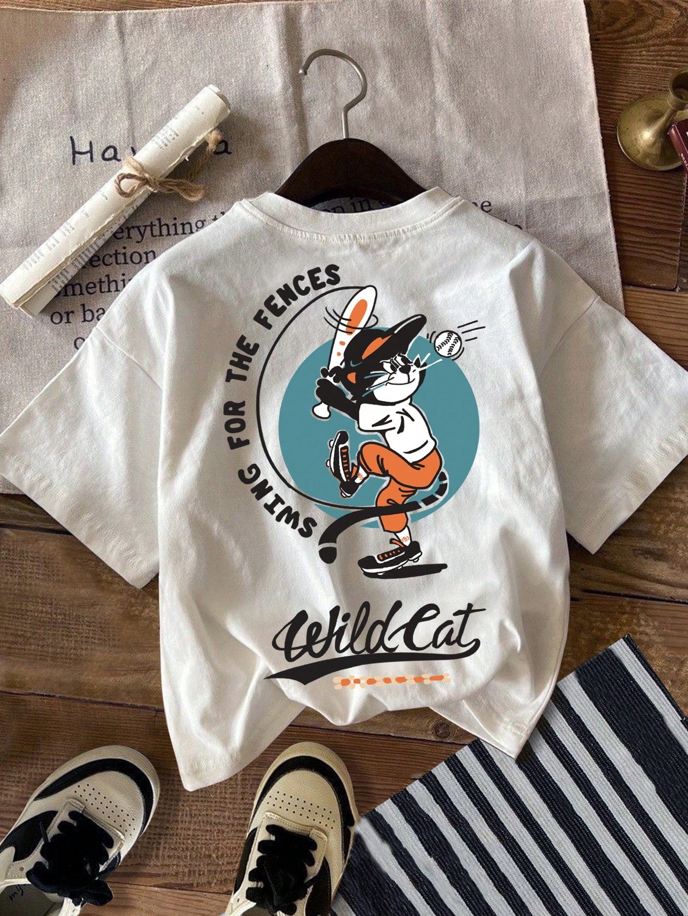 Young Boy Casual Cartoon Pattern Short Sleeve Round Neck T-Shirt, Summer