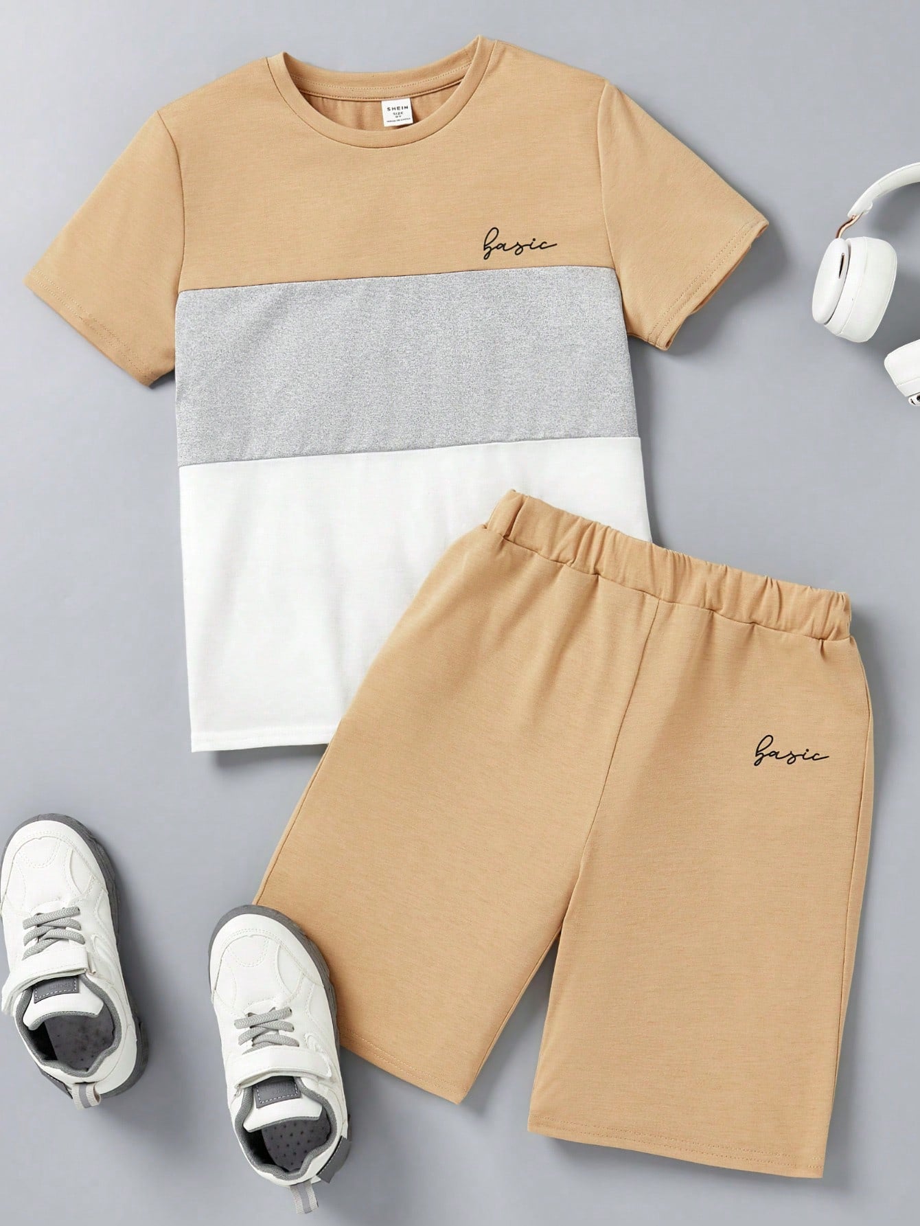 Tween Boy Letter Graphic Colorblock Tee And Track Shorts Set