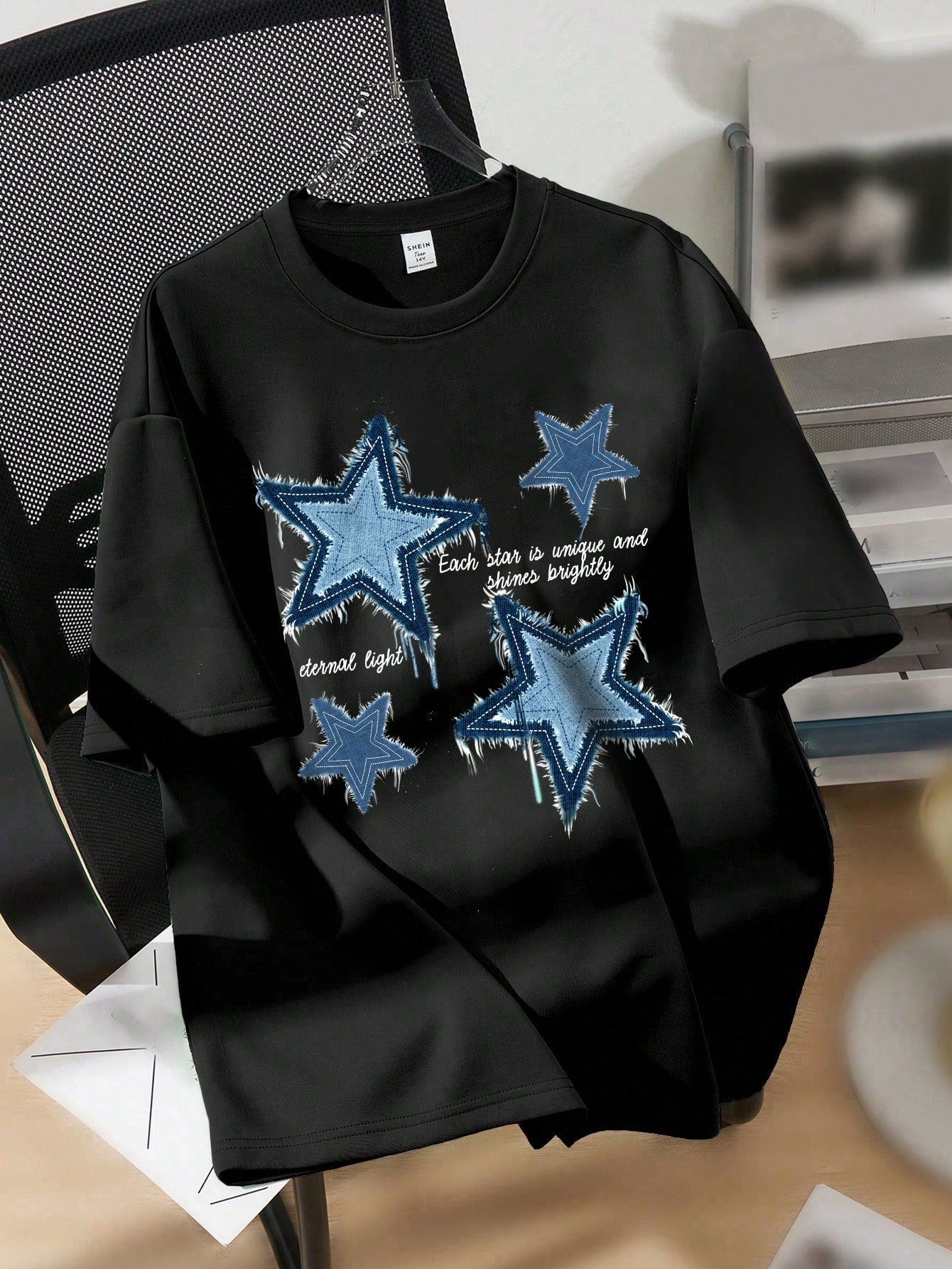 Oversized Women Star Pattern T-Shirt, Casual And Simple Round Neck Short Sleeve Super Loose Tee Each Star Is Unique And Shines Brightly Eternal Light